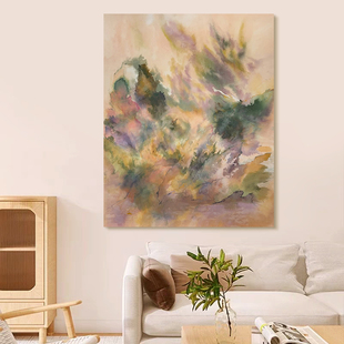 HW.ART原创手绘《雾漫山谷》侘寂风客厅餐厅高档抽象装饰艺术油画