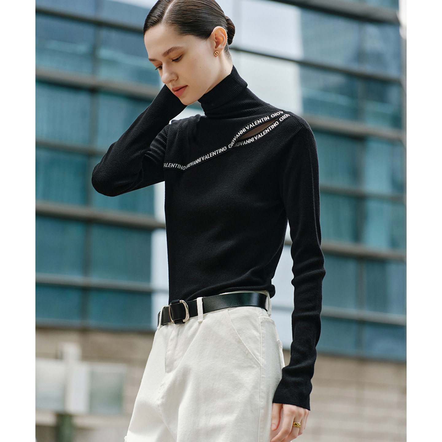 GIOVANNI VALENTINO秋冬季高领羊毛针织衫女黑色高级感打底衫毛衣,女装/女士精品,毛针织衫,淘宝优惠券,粉丝福利购,淘宝优惠卷