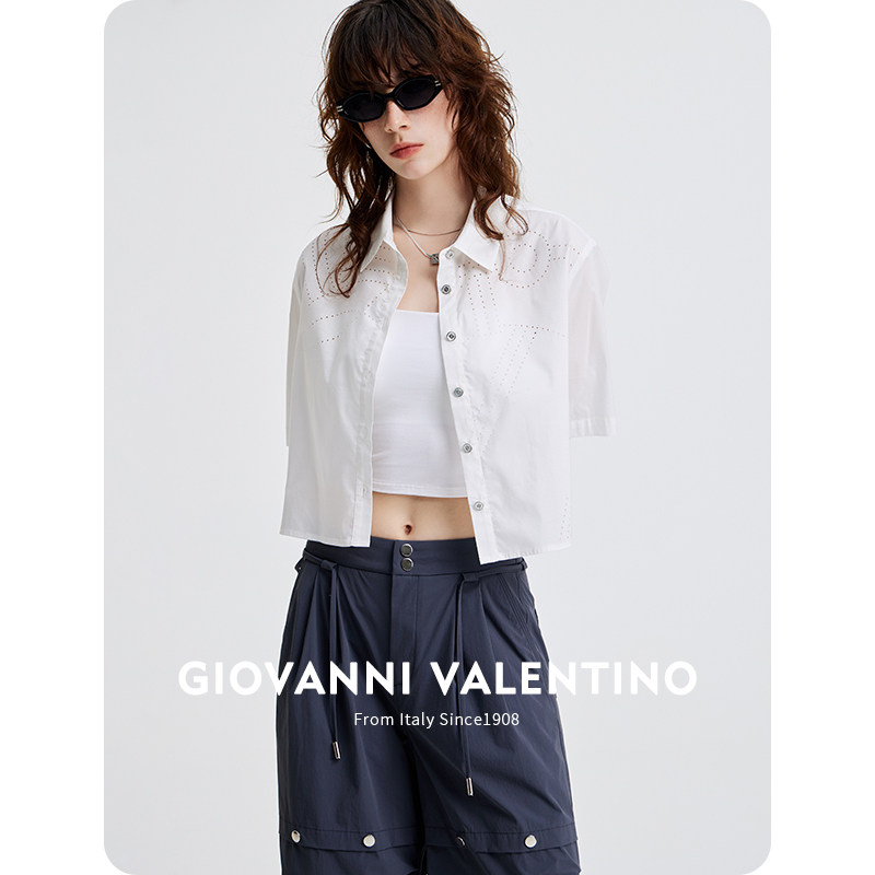 GIOVANNI VALENTINO薄款短袖衬衫女春夏款休闲设计感短款衬衣外套图片