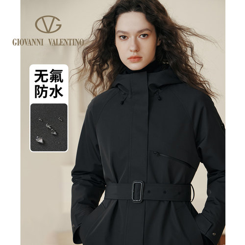 卓凡尼·华伦天奴腰带连帽女风衣
