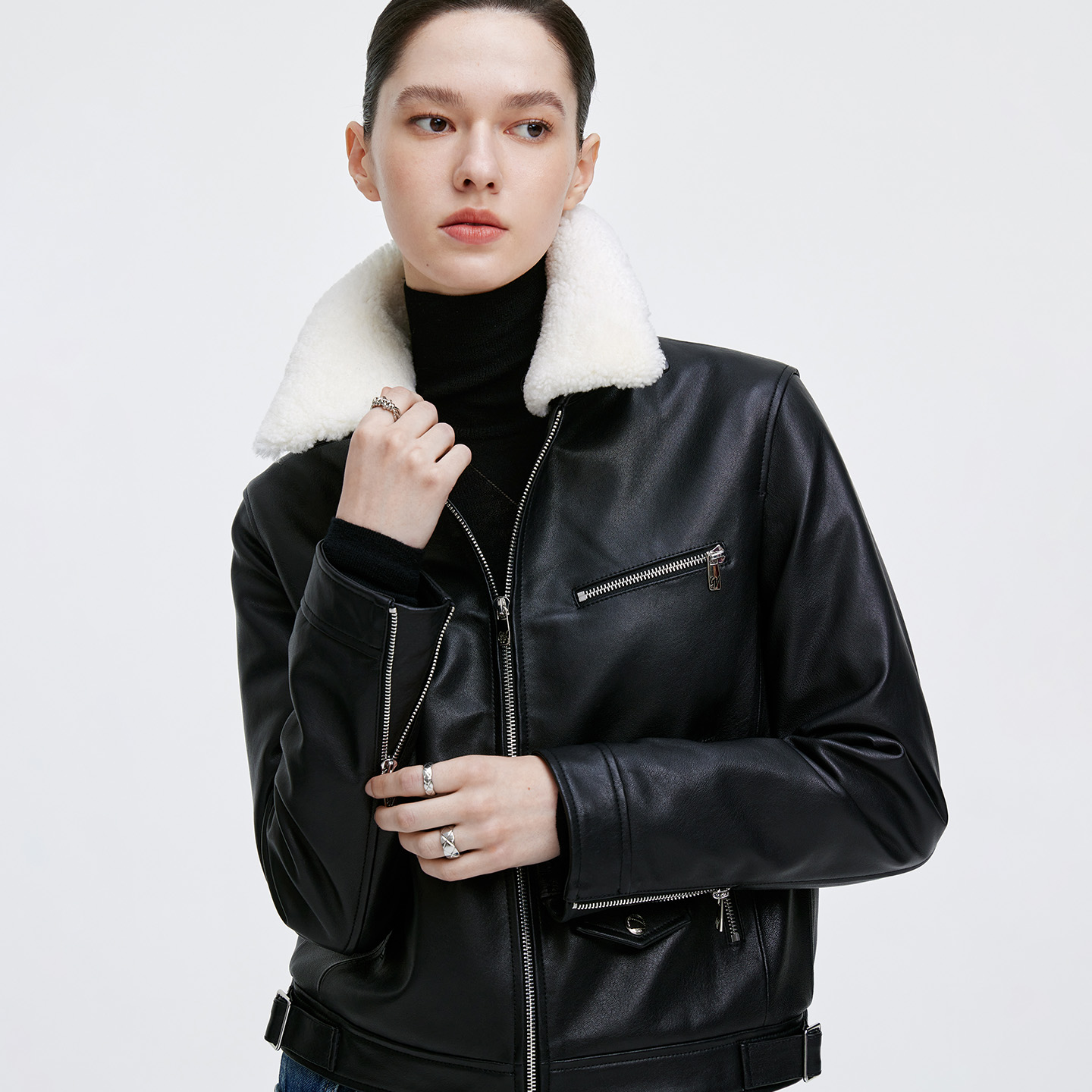 卓凡尼·华伦天奴真皮皮衣外套