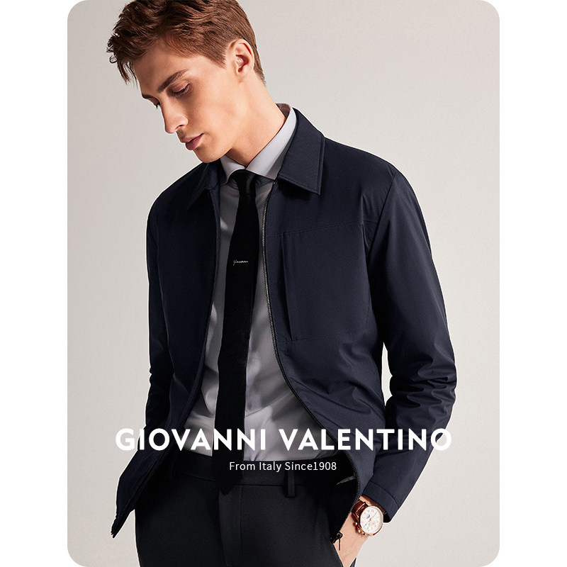 GIOVANNI VALENTINO春季新款行政夹克外套男士高端翻领休闲棉衣