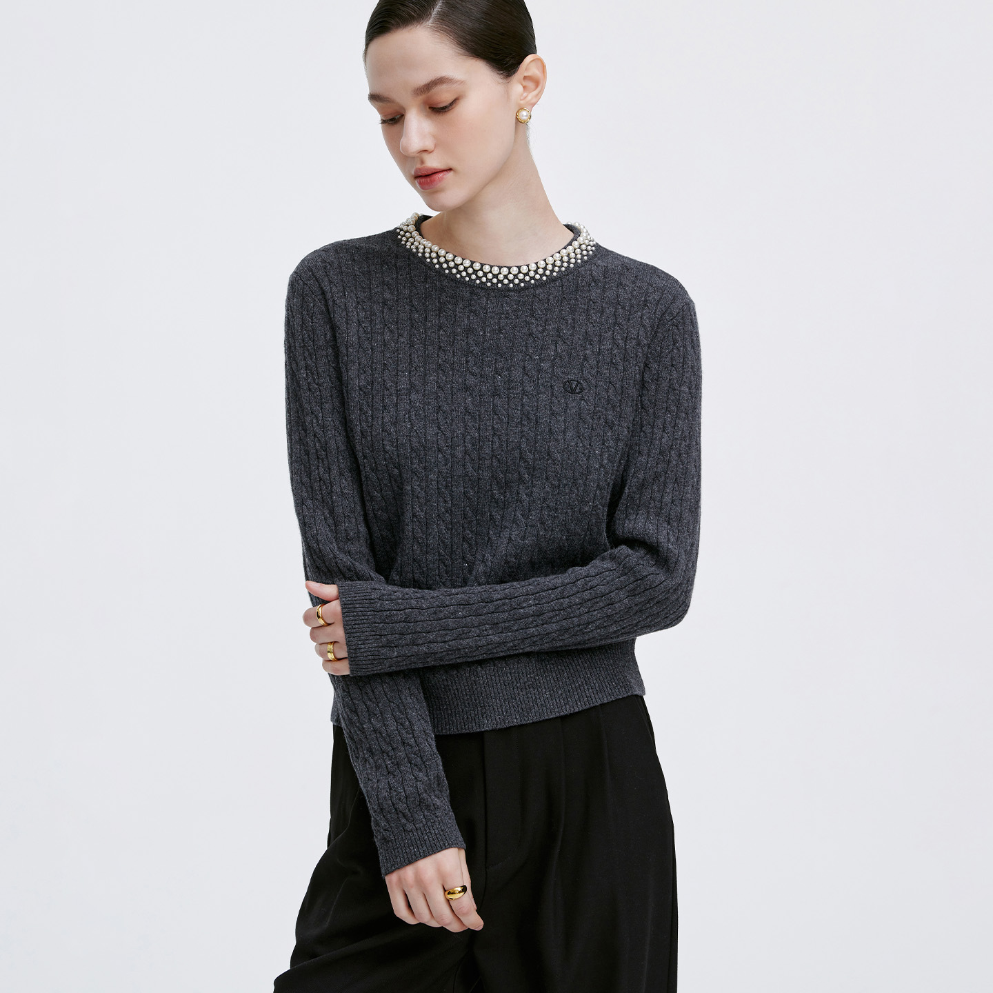 卓凡尼·华伦天奴圆领麻花针织衫