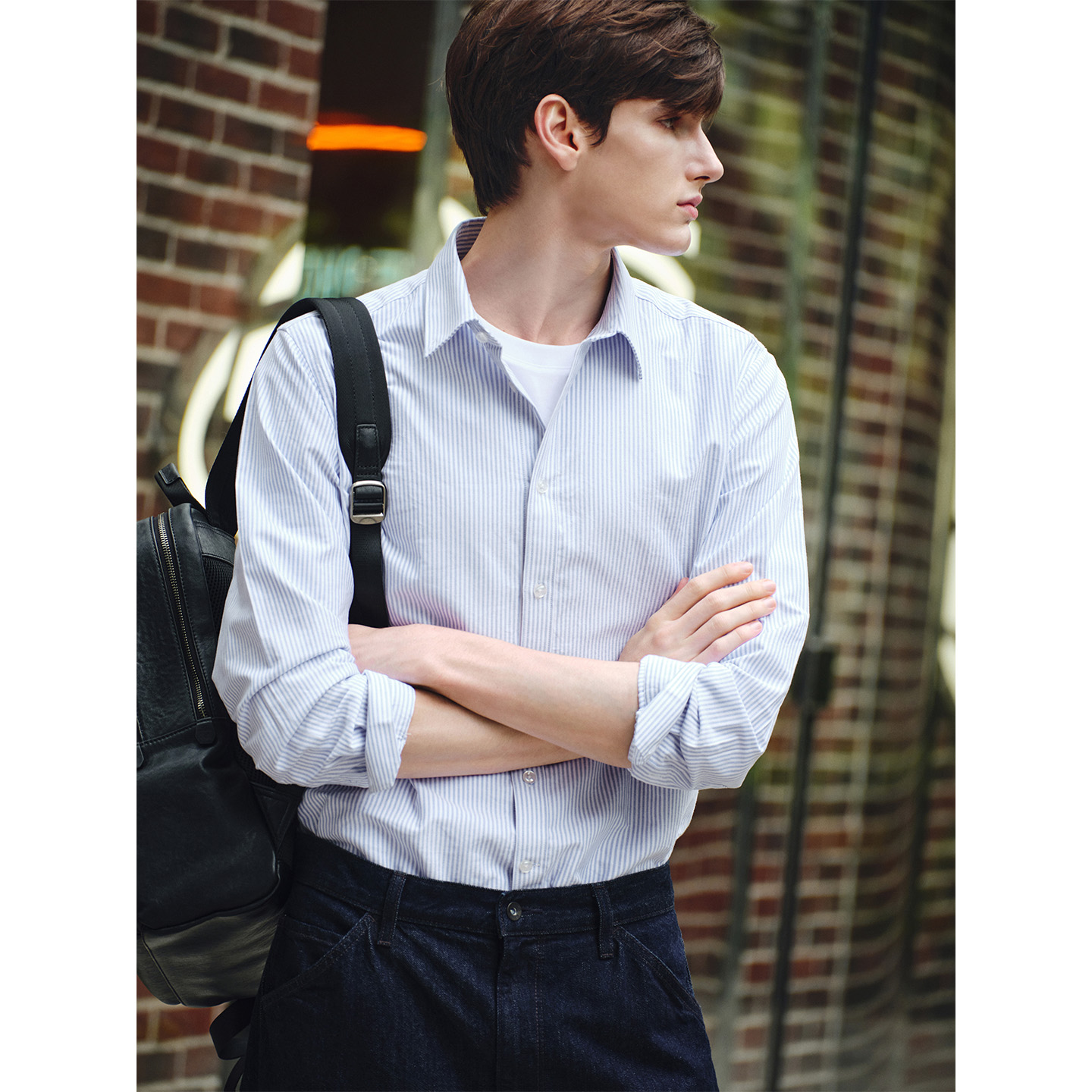 GIOVANNI VALENTINO纯棉长袖衬衫男士2025春秋季新款休闲条纹衬衣