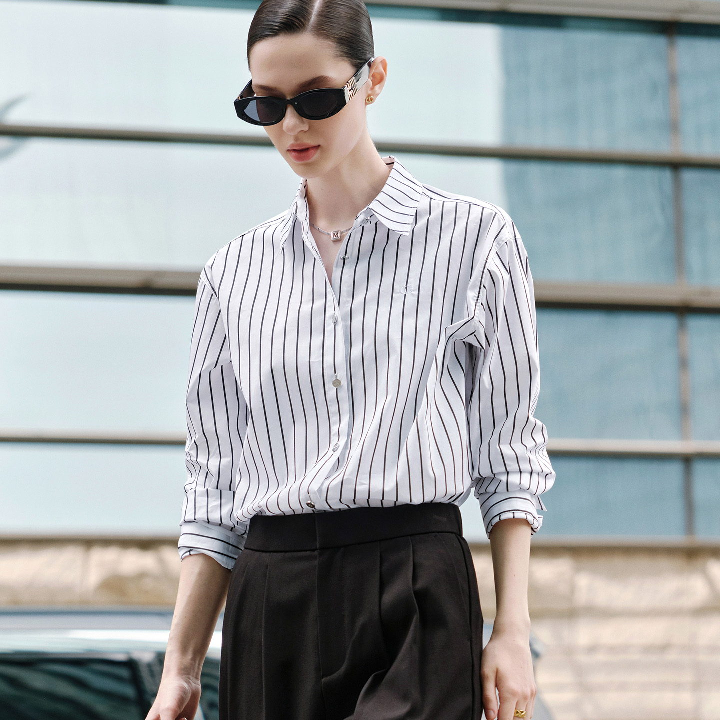 卓凡尼·华伦天奴长袖条纹衬衫