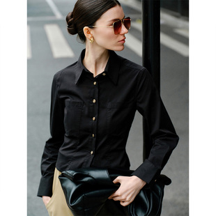 休闲修身 GIOVANNI 黑色衬衫 职业通勤风女士长袖 衬衣 VALENTINO春季