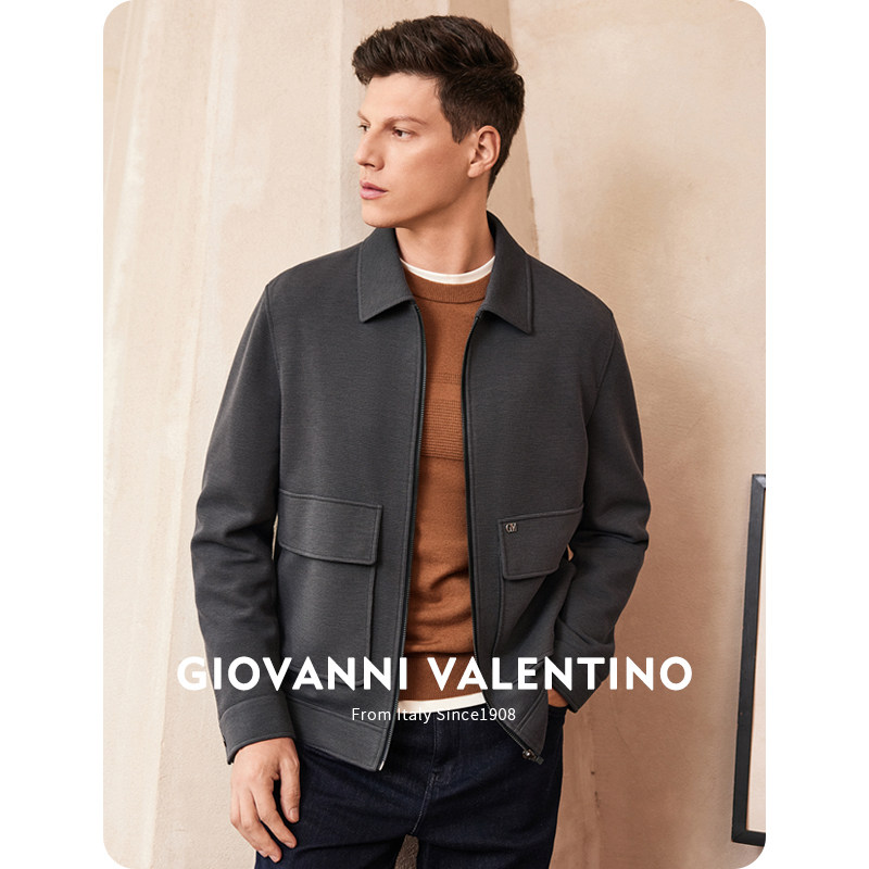 GIOVANNI VALENTINO休闲短装毛呢夹克男士春季新款翻领外套上衣