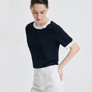 圆领针织衫 GIOVANNI 短袖 女士薄款 撞色休闲通勤T恤 VALENTINO夏季