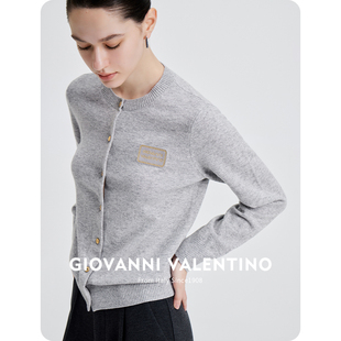 新款 女士春季 休闲纯羊毛毛衣外套 VALENTINO灰色针织开衫 GIOVANNI