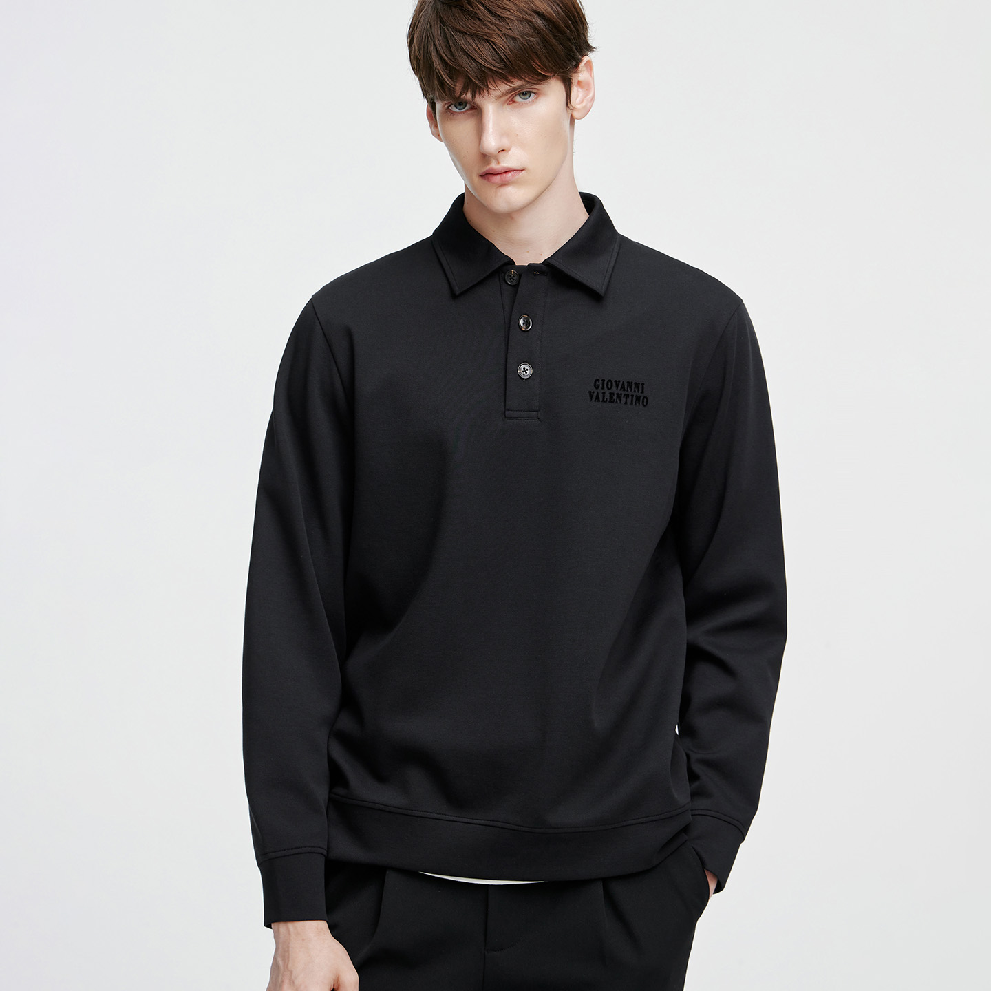 卓凡尼·华伦天奴针织长袖polo衫