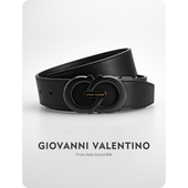 卓凡尼华伦天奴黑色合金针扣真皮皮带男商务休闲百搭腰带