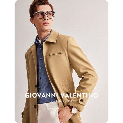 GIOVANNI VALENTINO风衣外套男中长款春季高级感新款英伦卡其色