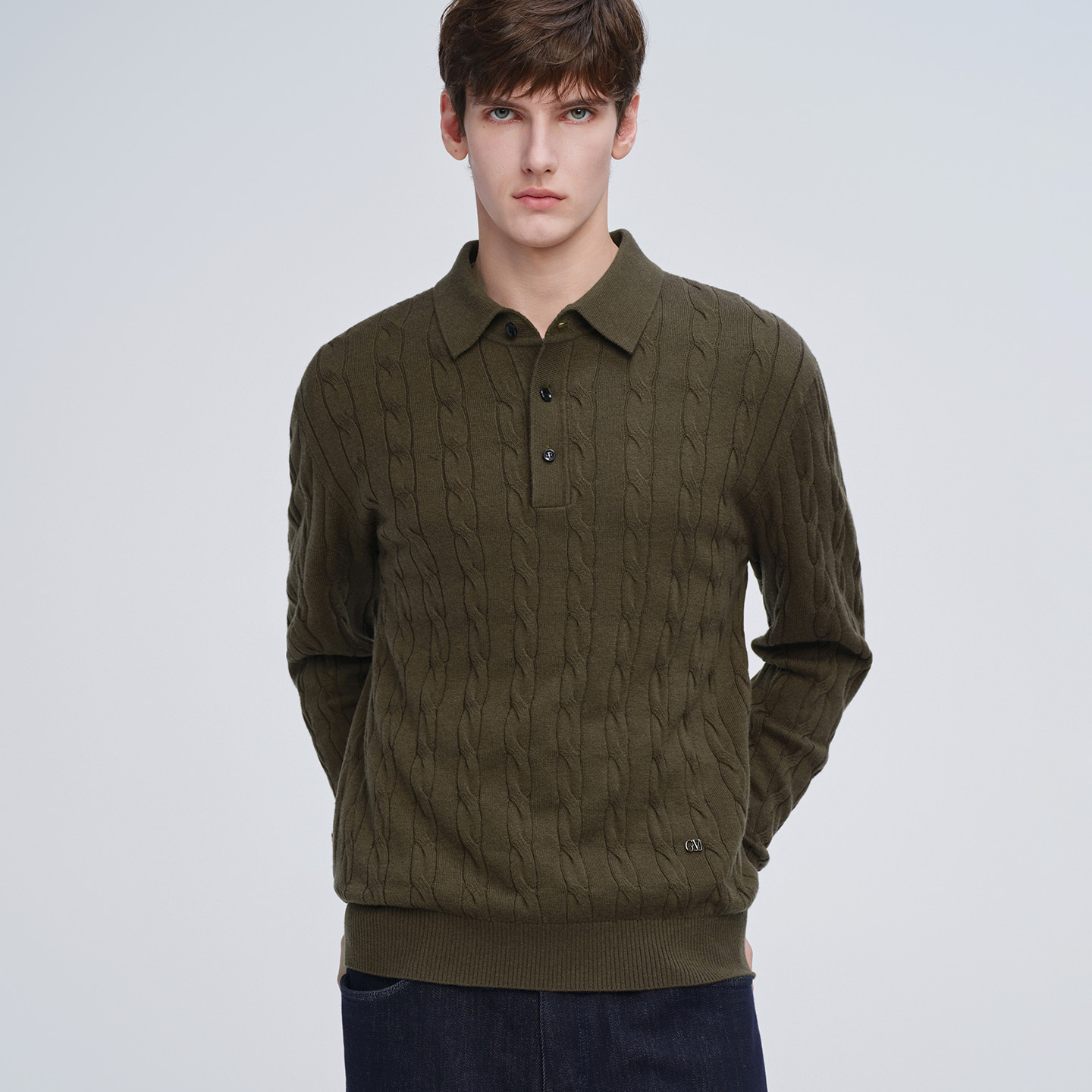 卓凡尼·华伦天奴翻领绞花毛衣