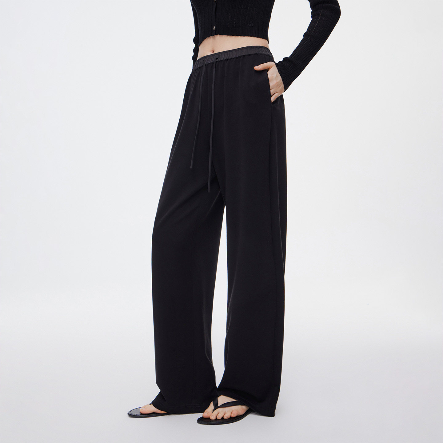 GIOVANNI VALENTINO春夏季女士高腰抽绳休闲裤时尚宽松直筒长裤子 - GIOVANNI VALENTINO旗舰店出品