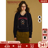 BANANA 复古学院风万针花卉刺绣连帽针织衫 CICI2025年冬季 新款