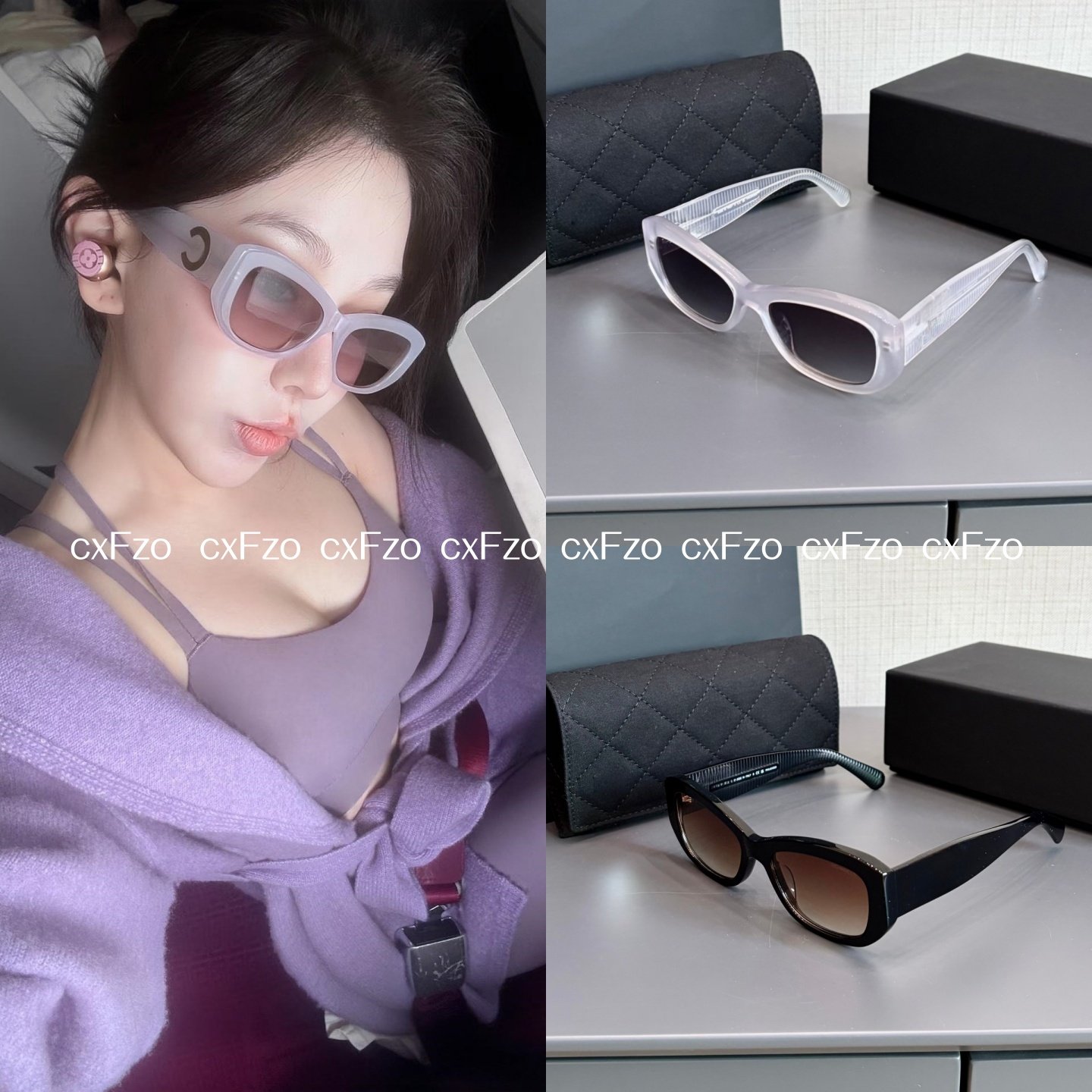 cxFzo 时髦 前卫方框太阳镜男女通用白色时尚百搭墨镜遮阳眼镜