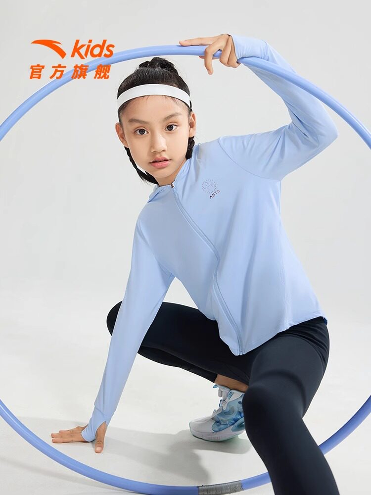 ANTA 어린이 자외선 차단 의류 소녀 피부 의류 2024 겨울 새로운 얇은 코트 자외선 방지 후드 탑 D