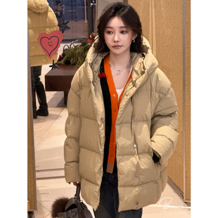 佟小白TXB “小土豆”90白鹅绒咖色连帽中长款保暖羽绒服面包服