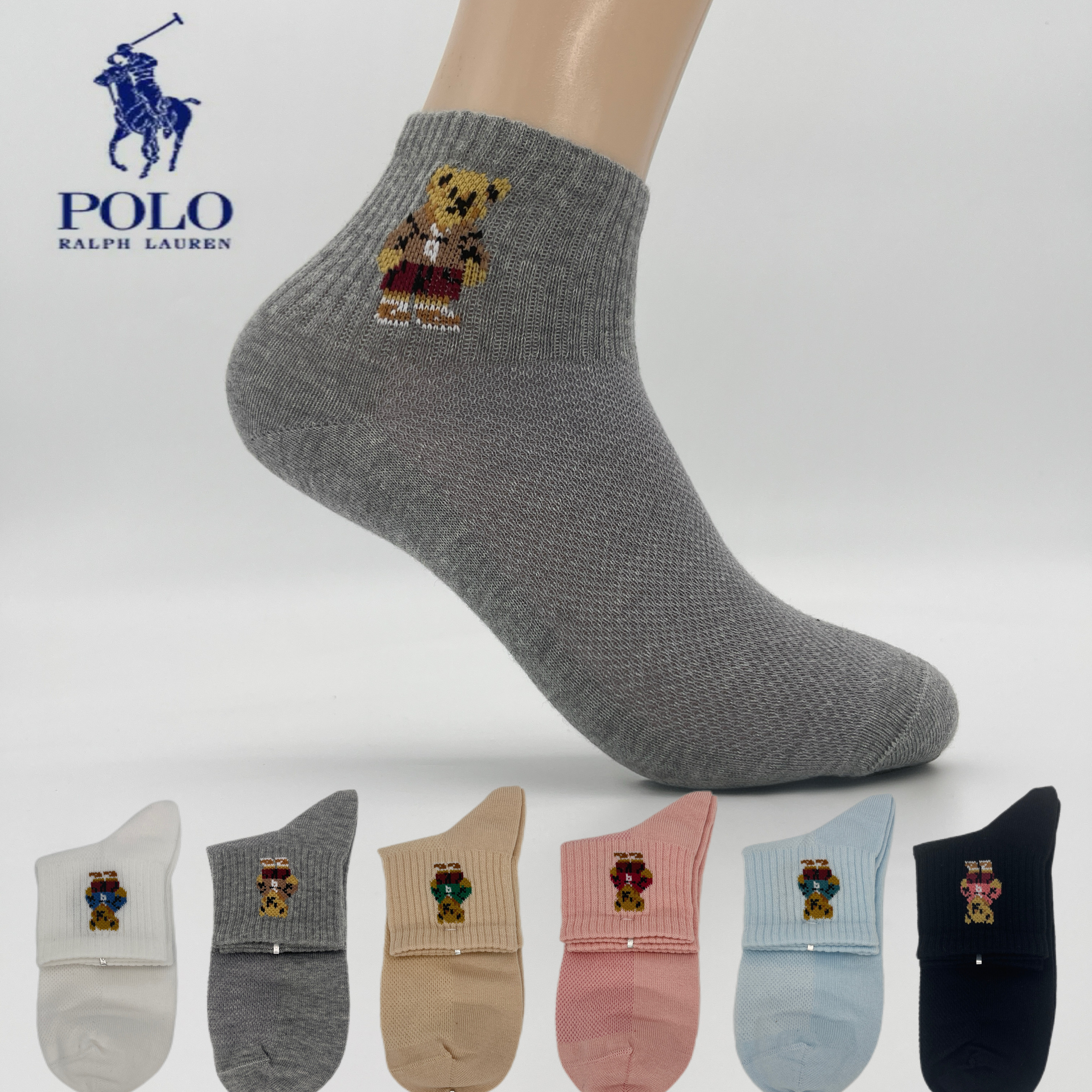 Polo女款纯棉网眼短袜透气防臭