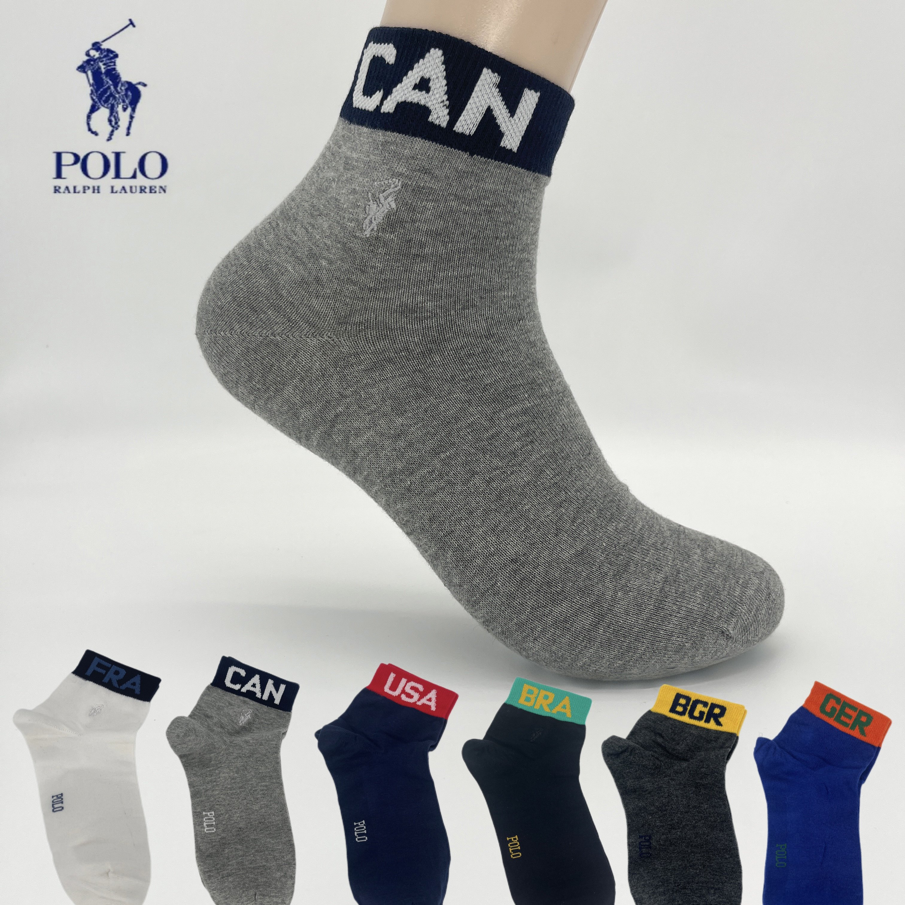 Polo袜子男秋冬纯棉中筒运动袜