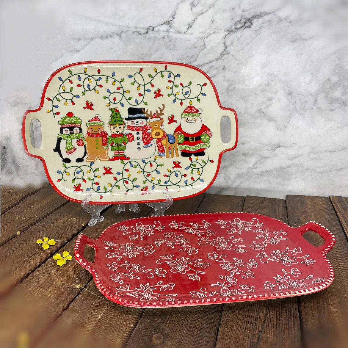 外贸出口尾单美式双耳陶瓷托盘14寸大盘鱼盘肉排盘沙拉盘釉下彩,餐饮具,盘,淘宝优惠券,粉丝福利购,淘宝优惠卷