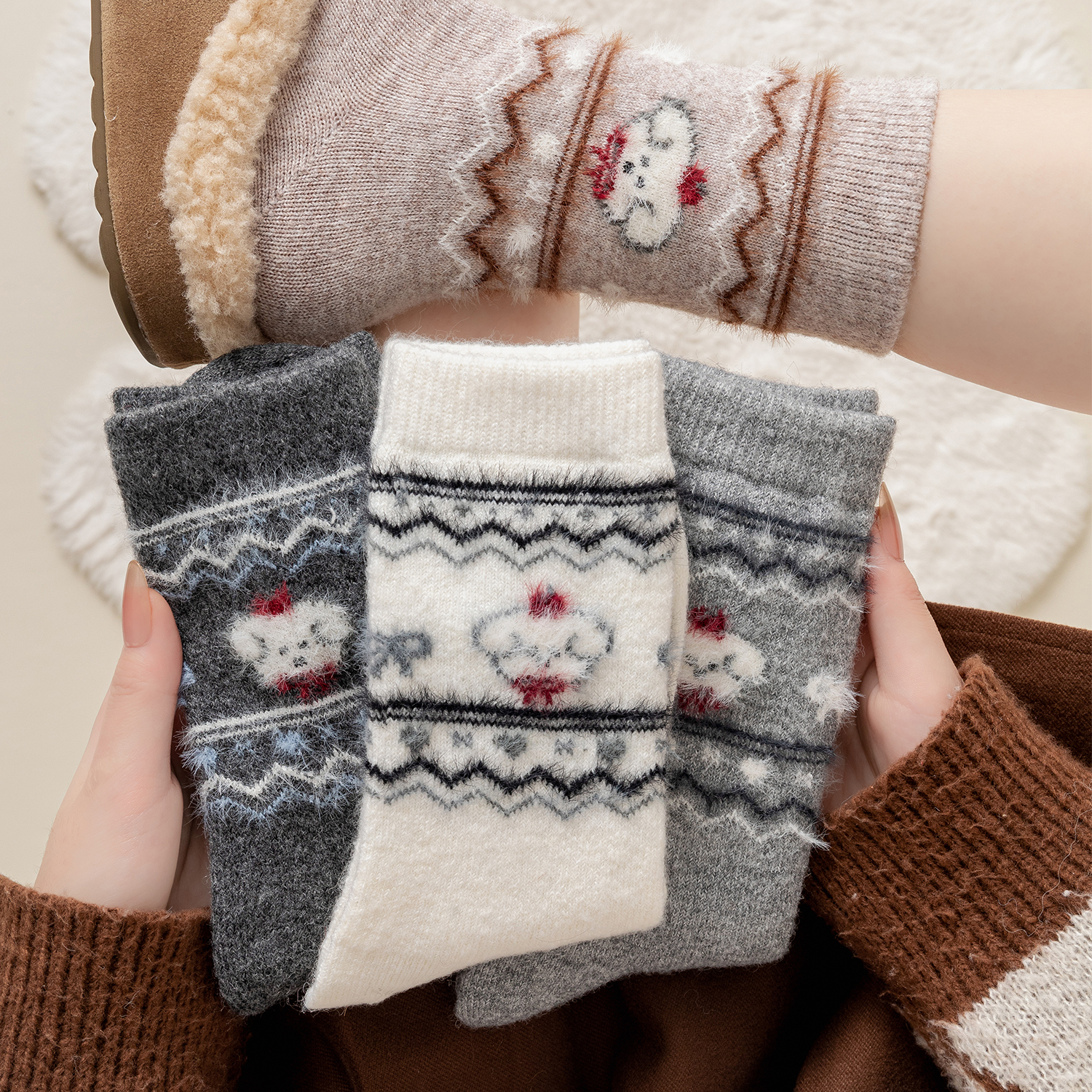 圣诞袜子女秋冬款长筒费尔岛复古