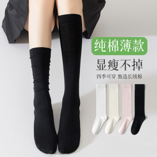 袜子女夏季 黑色小腿袜纯棉透气堆堆袜显瘦高筒袜夏天白色长袜 薄款
