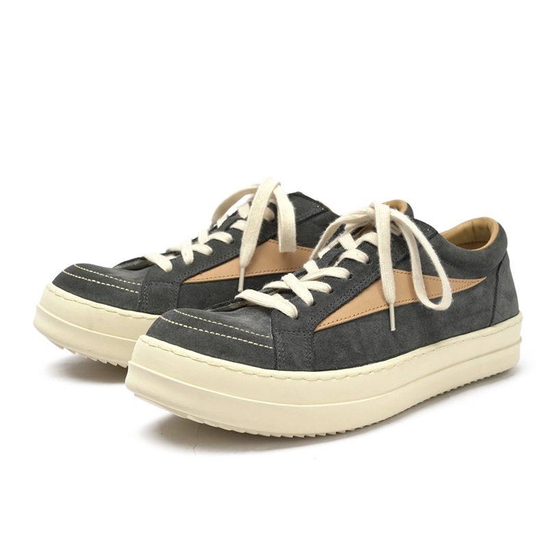三角形新款复古透气ro反绒皮鞋低帮帆布鞋厚底增高休闲潮鞋男板鞋