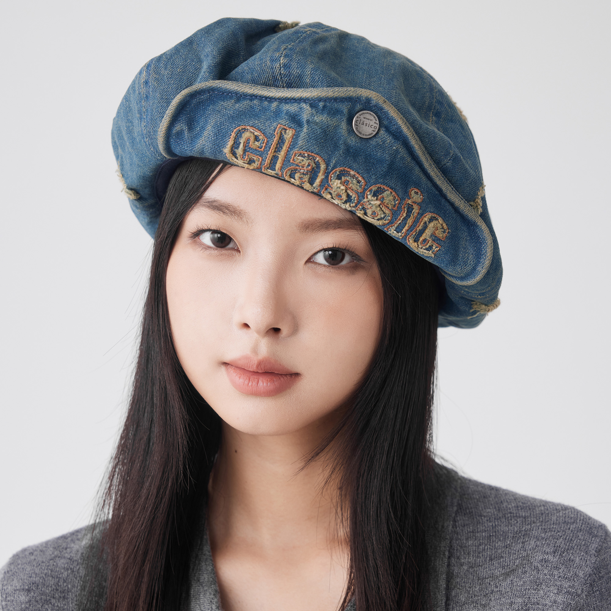 clásico水洗磨破牛仔翻檐报童帽