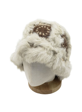 clásico兔毛勾花针织兔毛醒狮帽护耳毛绒过冬可爱风毛茸茸帽子