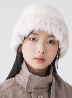 clásico兔毛毛线帽针织帽毛绒帽秋冬护耳保暖渔夫帽盆帽