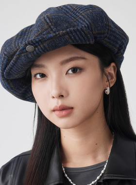 clásico宽松翻檐格纹贝雷帽报童帽秋冬百搭复古八角帽