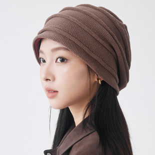 clásico双面戴纯色宽松针织帽护耳帽个性时尚秋冬大头围堆堆帽
