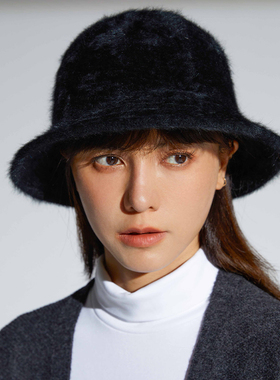 clásico安哥拉兔毛渔夫帽复古个性休闲毛绒帽百搭秋冬保暖帽子