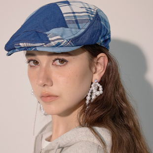 clásico牛仔拼接古布狩猎帽前进帽休闲百搭复古帽子大头围前进帽