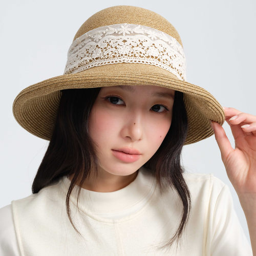 clásico草帽海边法式蕾丝系带度假风浪漫夏季遮阳防晒圆顶帽子女