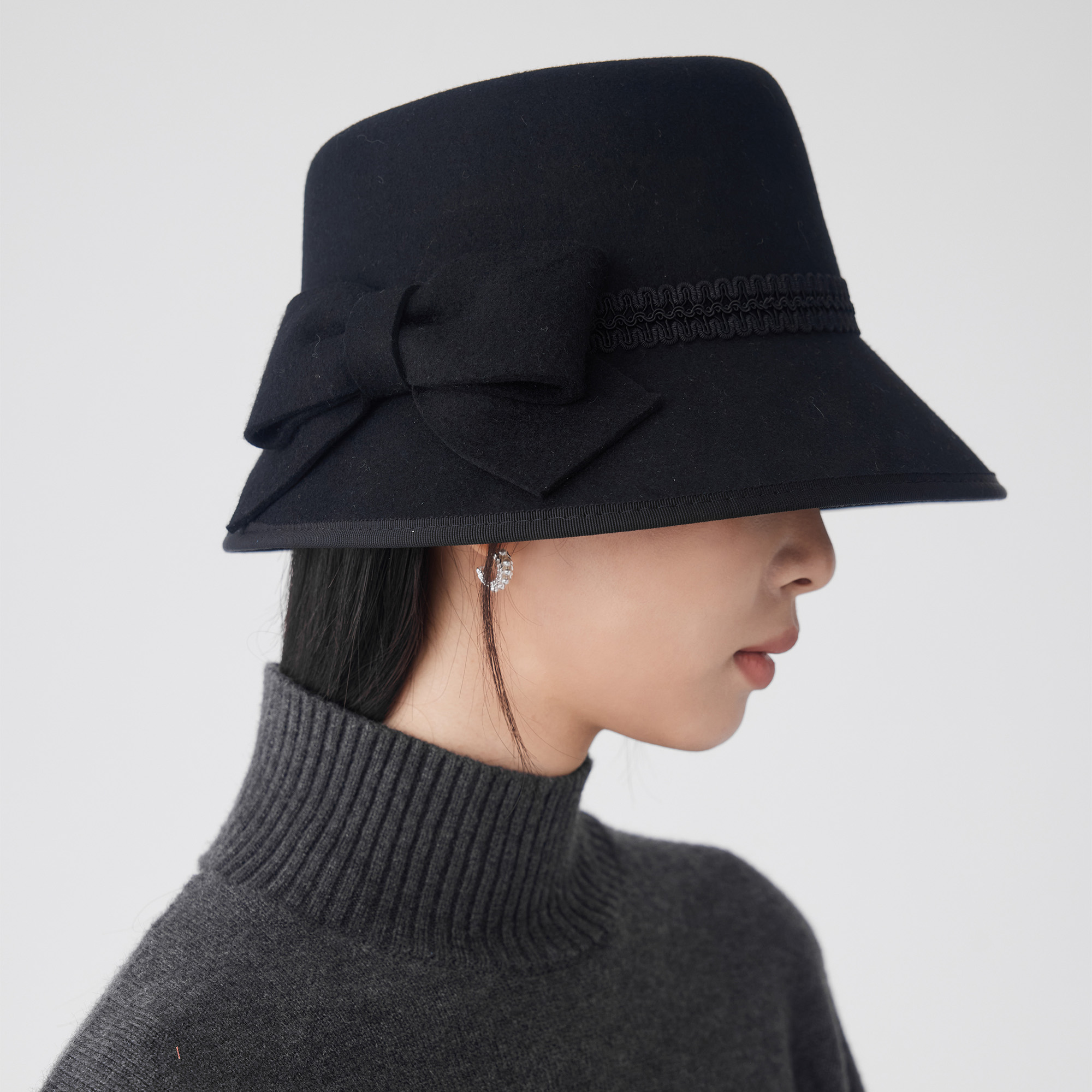 法式蝴蝶结羊毛礼帽复古气质