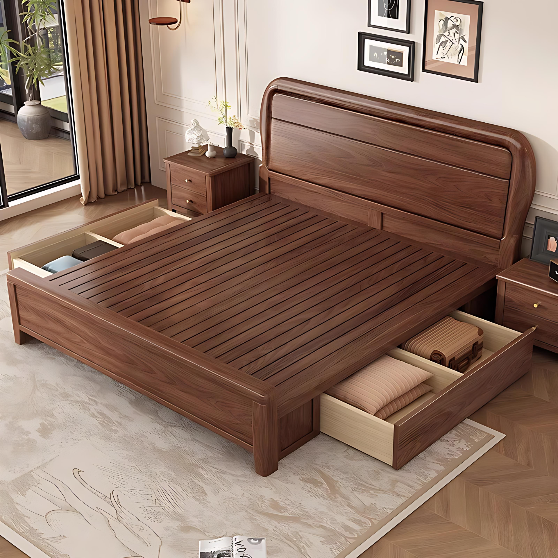 进口黑胡桃木加厚全实木床1.8米主卧大床现代简约双人床1.5米婚床