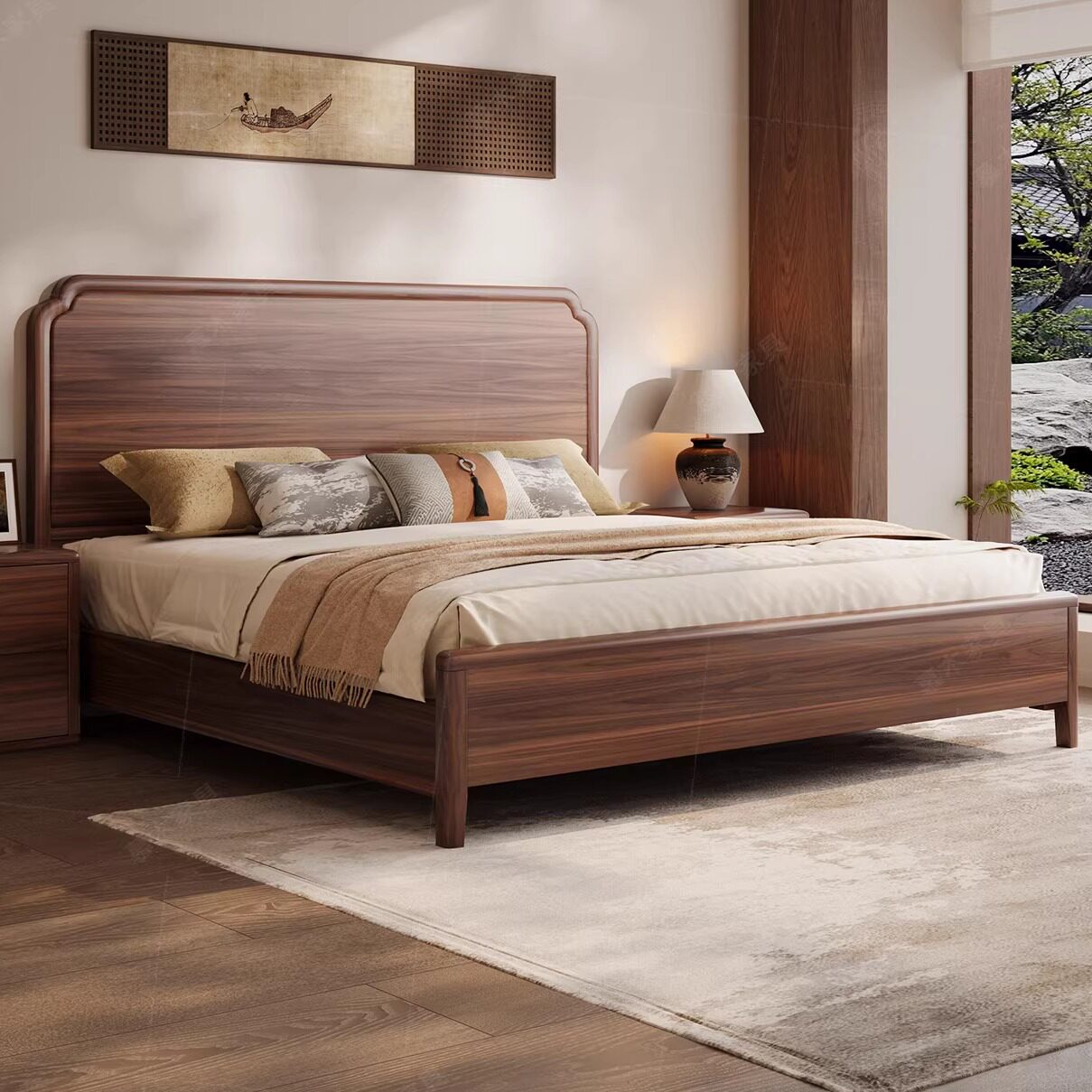 宋氏美学黑胡桃木全实木床1.8米主卧大床现代简约双人床1.5米婚床