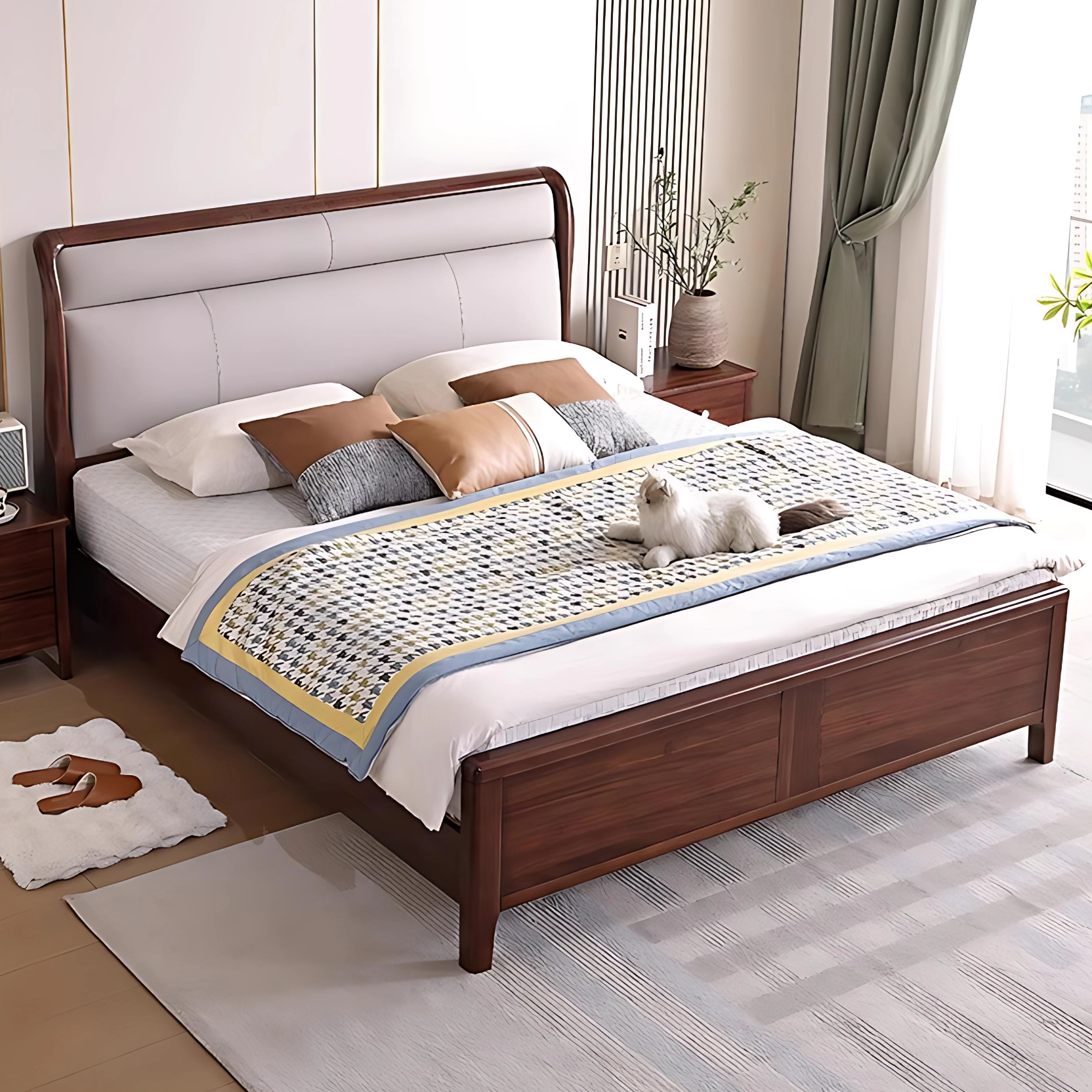 2×2.2米北美黑胡桃木实木床宋氏美学1.8主卧大床新中式1.5双人床