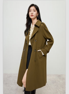 M27春秋休闲风衣女英伦风时尚双排扣简约翻领中长款大衣外套Z3C40