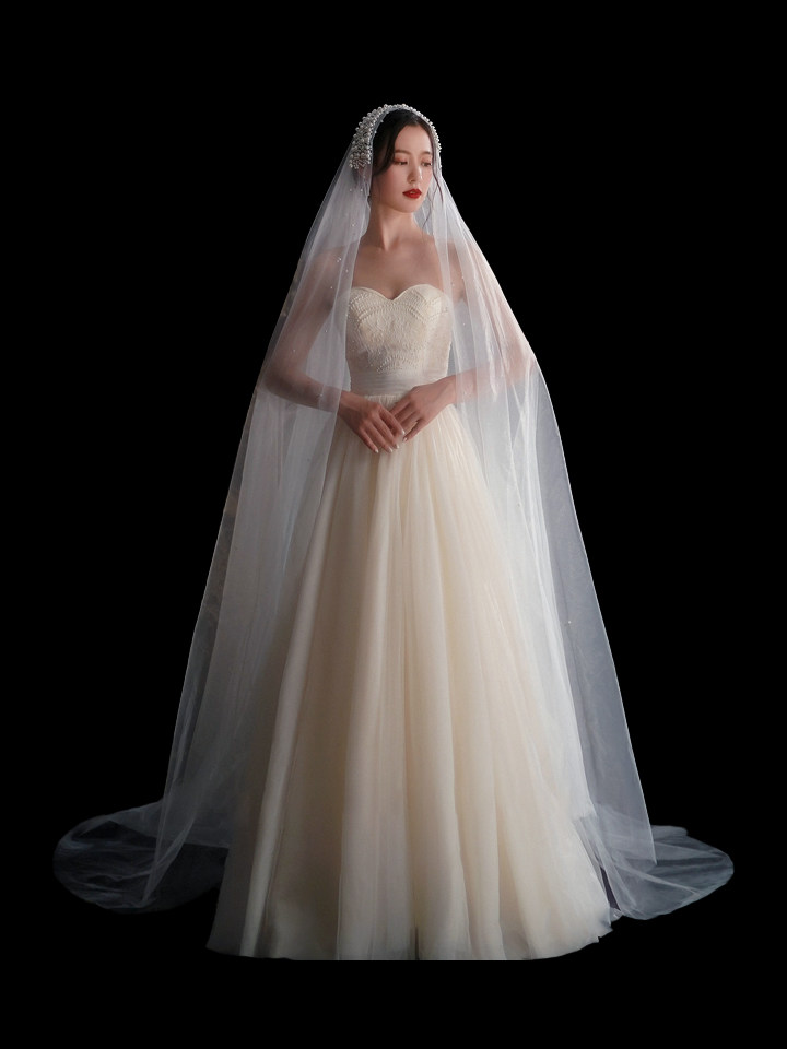 新娘结婚主婚纱头纱超仙森系韩式长款拖尾珍珠头纱婚外婚礼头纱