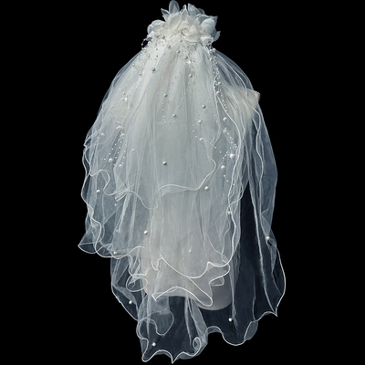 新娘结婚主婚纱头纱超仙森系多层蓬蓬复古花朵头纱珍珠头饰2025新