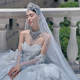 新娘结婚主婚纱头纱超仙森系韩式 长款 珍珠手工穿珠大拖尾头纱头饰