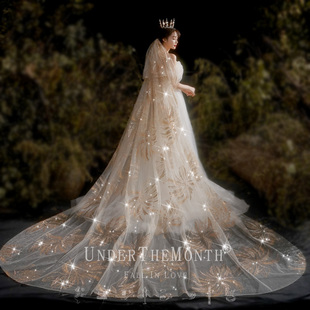 月下相恋长款 主婚纱头纱抖音闪闪亮片拖尾大头纱结婚拍照头纱头饰