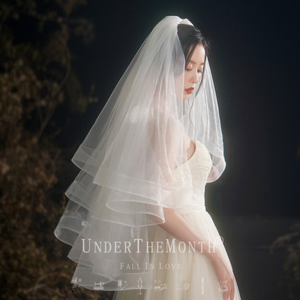 新款新娘结婚主婚纱头纱超仙森系拍照道具蓬蓬白色领证登记头纱