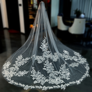 新娘结婚主婚纱头纱高级感重工珠绣长拖尾头纱婚礼摄影拍照头纱
