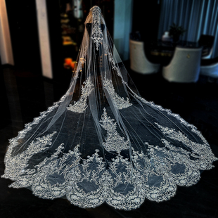 新娘结婚主婚纱头纱高级感重工珠绣长款拖尾头纱2025冬季新款