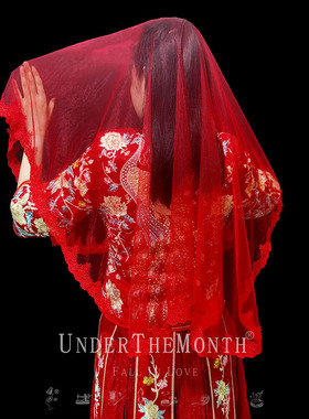 新娘结婚主婚纱头纱中式婚礼秀禾服红色盖头婚礼喜帕蕾丝头纱头饰