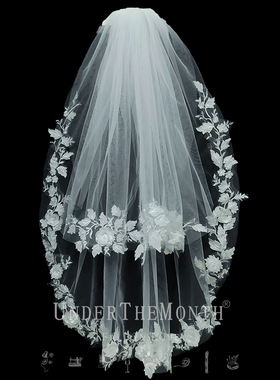 新娘结婚主婚纱头纱超仙森系影楼拍摄道具双层白色简约花边头纱